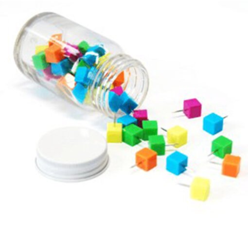 Cube Shape Push Pin in Glass Jar (STA0001)