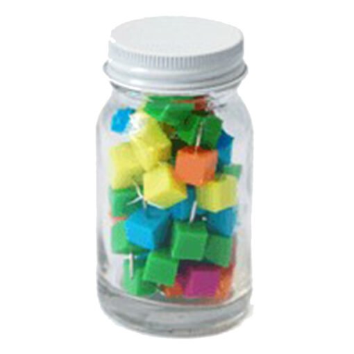 Cube Shape Push Pin in Glass Jar (STA0001)