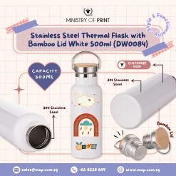 Stainless Steel Thermal Flask with Bamboo Lid White 500ml (DW0084)