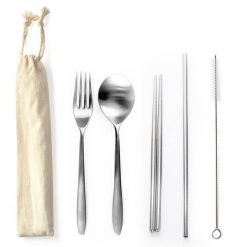Stainless Steel 5Pcs Cutlery Set w Straw (LS0087)