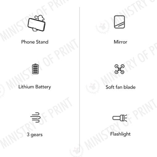 Multifunction Foldable Mini Fan W Torch - Phone Stand - Mirror (GE0079)