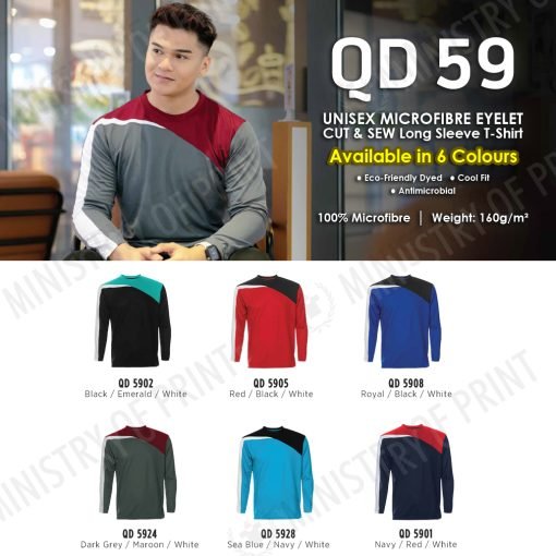 Unisex Microfibre Eyelet Cut & Sew Long Sleeve T-Shirt (QD59)