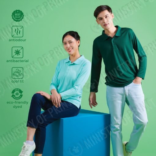 Unisex Microfibre Eyelet Long Sleeve Polo  Shirt (QD67)