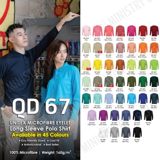 Unisex Microfibre Eyelet Long Sleeve Polo  Shirt (QD67)