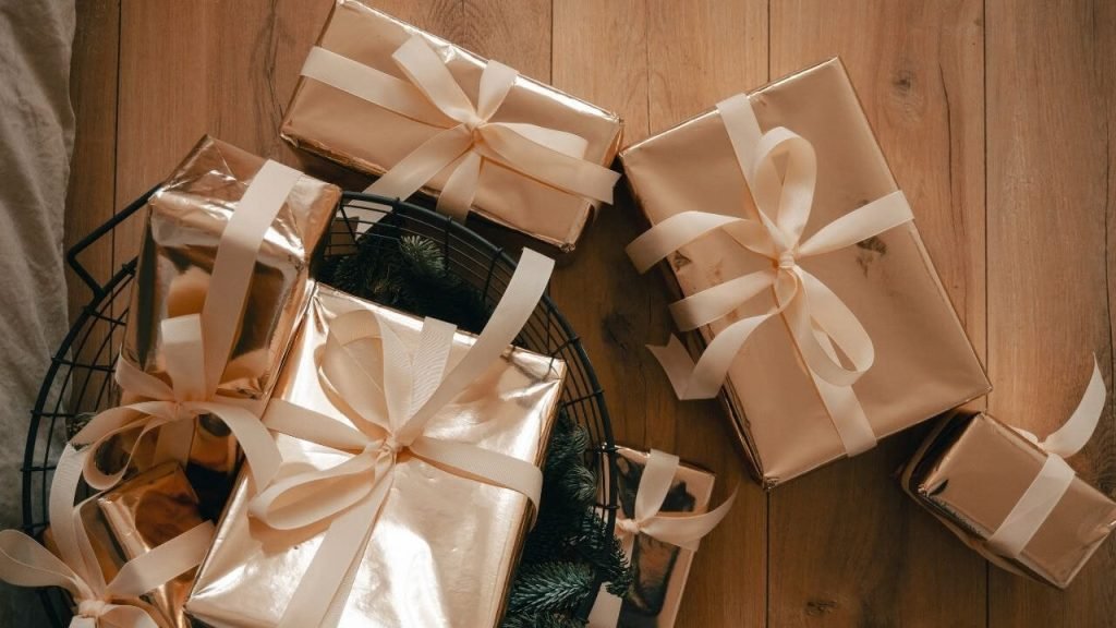 Different sizes of wrapped corporate gifts