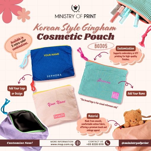 Korean Style Gingham Cosmetic Pouch (B0305)