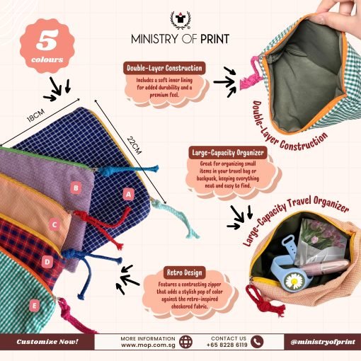 Korean Style Gingham Cosmetic Pouch (B0305)