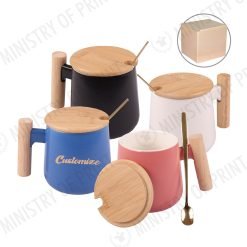 350ml Ceramic Mug with Bamboo Lid & Spoon (DW0206)