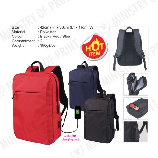 Laptop Backpack with USB Charging Port (B0332)