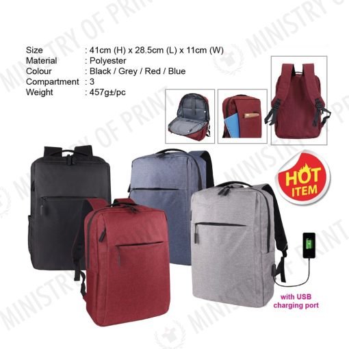 Laptop Backpack with USB Charging Port (B0334)