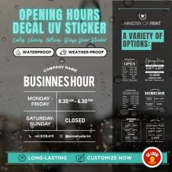 Opening Hours Decal UV Sticker