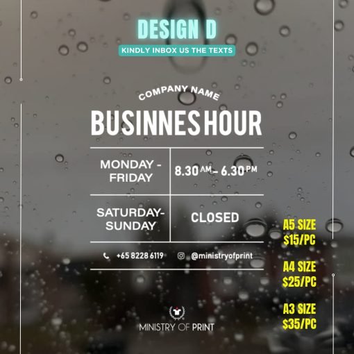 Opening Hours Decal UV Sticker