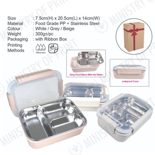 Stainless Steel 3-Compartment Lunch Box with Leakproof Lid (LS0128)
