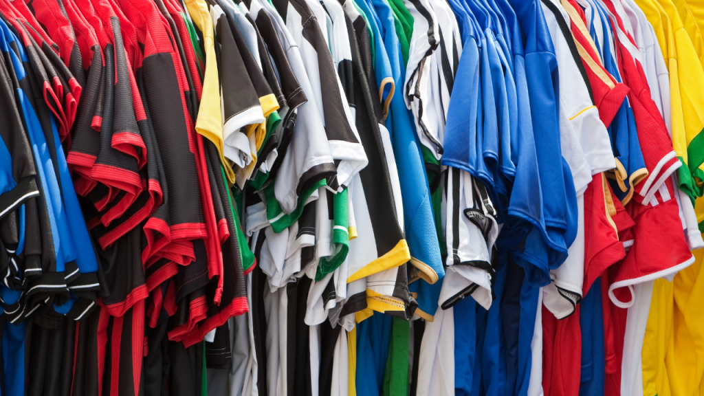a stack of jersey shirts