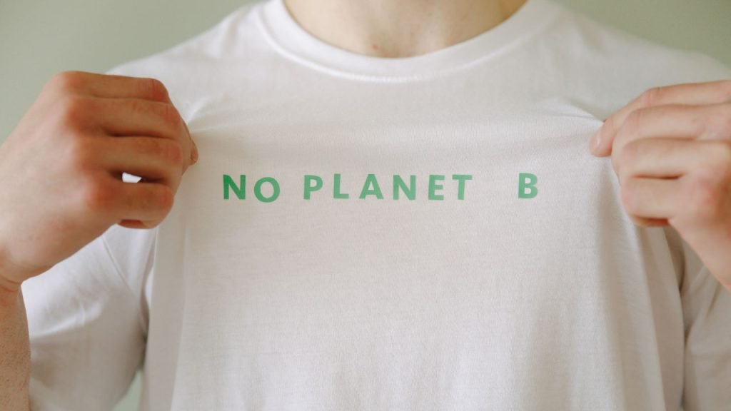 A shirt with a simple Text Design that reads No Planet B