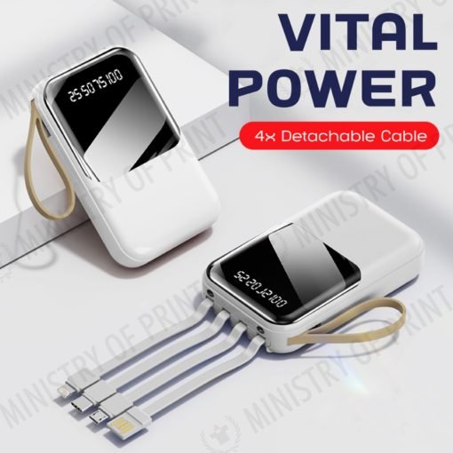 VITALPOWER - Compact 10000mAh Powerbank with Detachable Cables & Built-in Lanyard (GE0135)