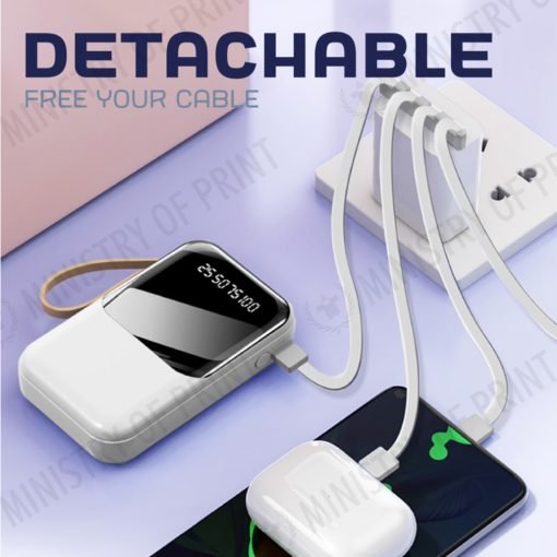 VITALPOWER - Compact 10000mAh Powerbank with Detachable Cables & Built-in Lanyard (GE0135)