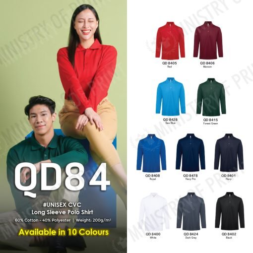 Unisex CVC Long Sleeve Polo Shirt (QD84)