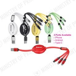 3-in-1 Retractable USB Charging Cable with iPhone, Android & Type-C (GE0169)