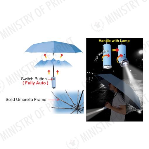 23” Fully Automatic Foldable Umbrella with Torchlight (LS0064)