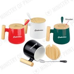 Ceramic Mug with Wooden Lid & Spoon (DW0336)
