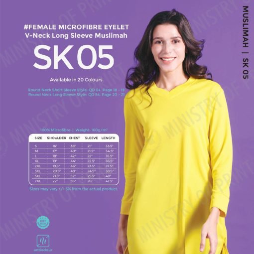 Female Microfibre Eyelet V-Neck Long Sleeve Muslimmah (SK05)